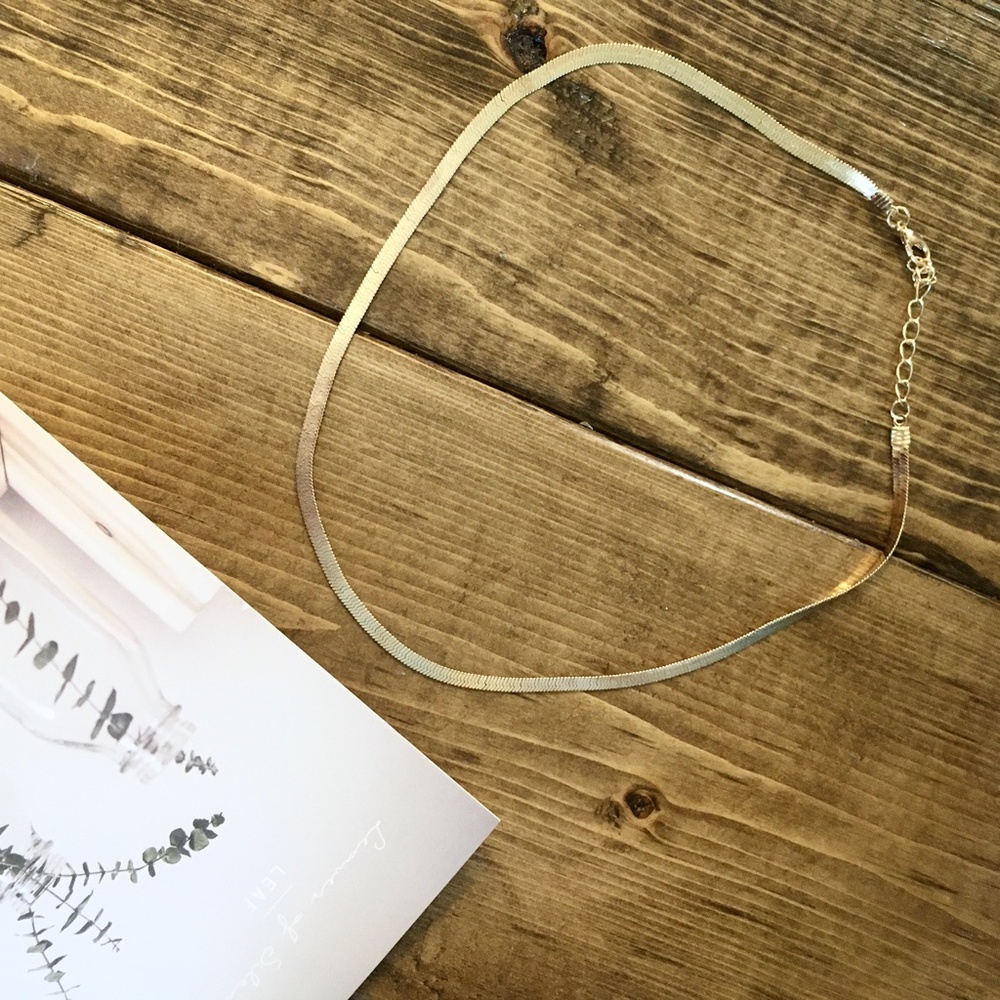 Flat Snake Gold Chain Minimalist Choker Necklace - Picture 6 of 8